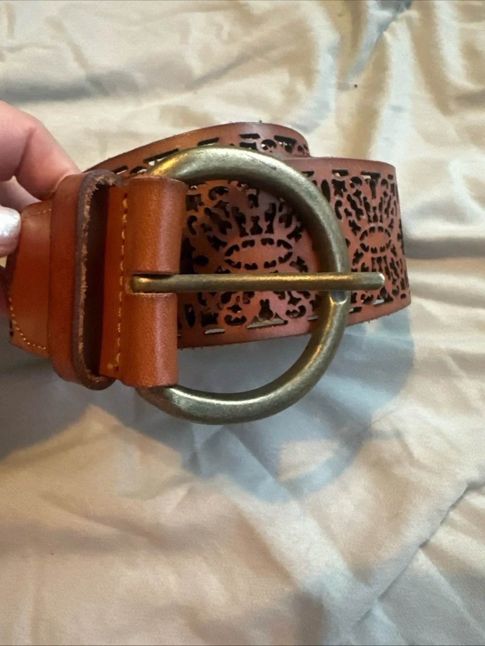 J.Jill brown leather  laser-cut floral belt Size M/L
